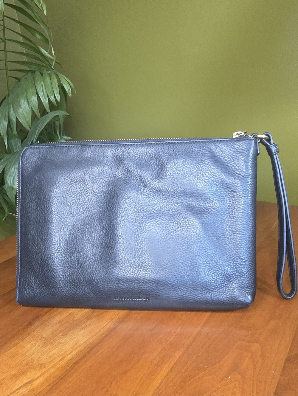 ANTONIO MELANI Everything Bag Wallet Wristlet Clutch Zip Black Leather Like New
